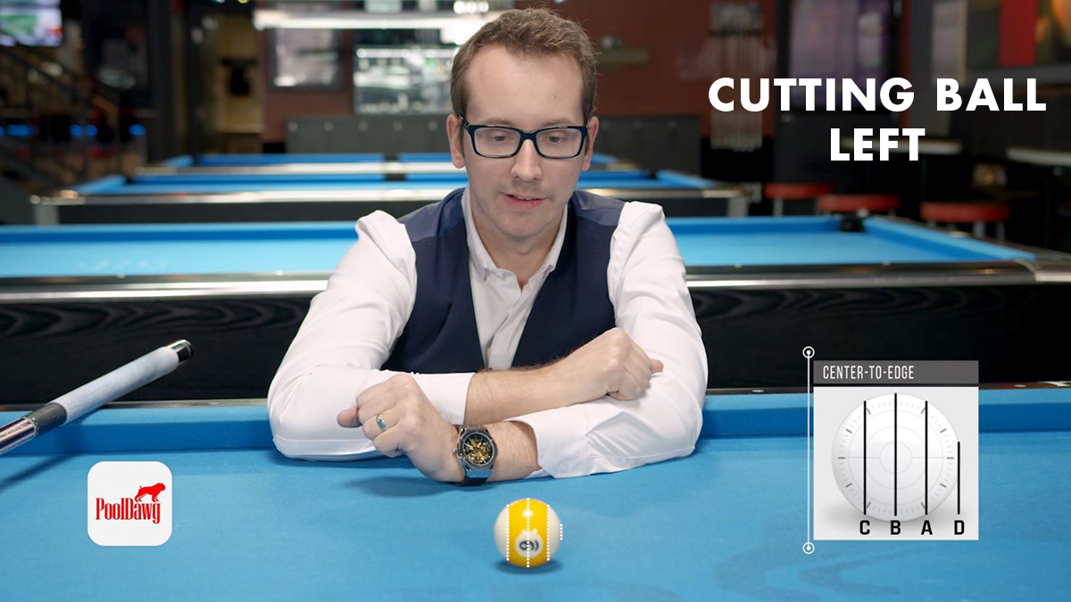 Florian explains how the object ball is divided for the CTE aiming system for cut shots going left.
