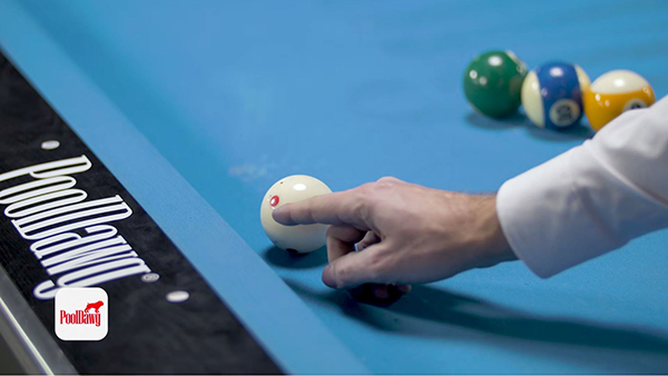 For this jump shot, Florian says the proper contact point should be just above the center of the cue ball