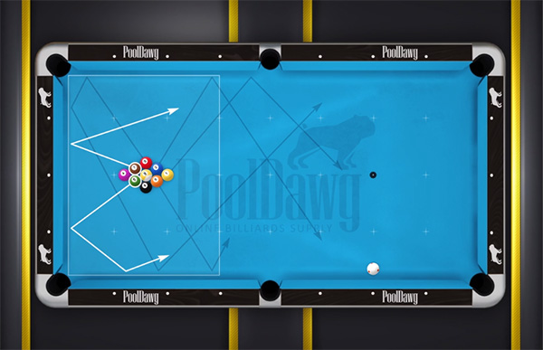 Diagram shows how the high balls track to the “low” zone for an easy runout and a close shot on the 9