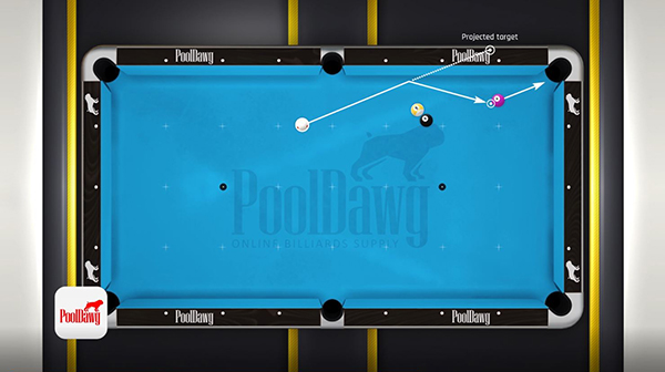 Diagram shows mirroring the measured line over the channel finds his point of aim on the table to make the shot